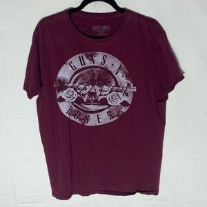 Guns N’ Roses Burgundy Maroon Logo Band Tee Crew Neck T Shirt L